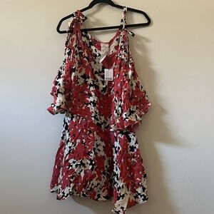 Floral Red and Black Mini Dress